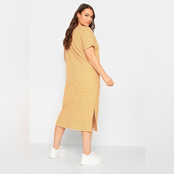 YOURS Curve Orange Stripe Print Maxi T-Shirt Dress - Picture 2 of 5